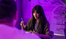 Girl enjoying Korean food on her date